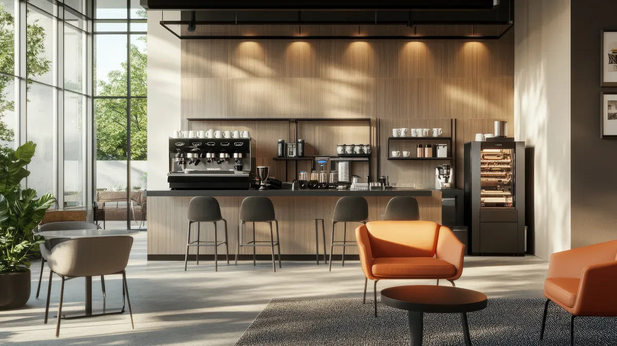 Espace de détente moderne dans un bâtiment professionnel écoresponsable