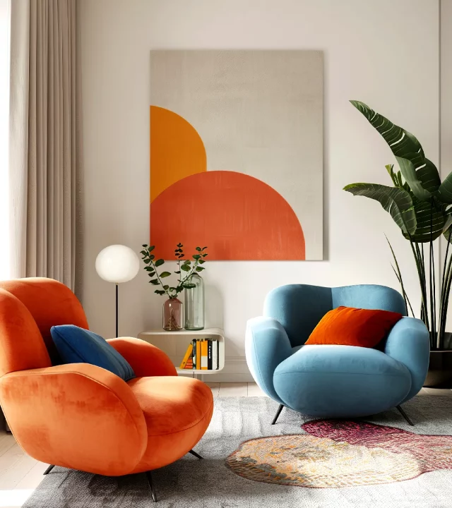 Espace détente avec fauteuils colorés et décoration contemporaine
