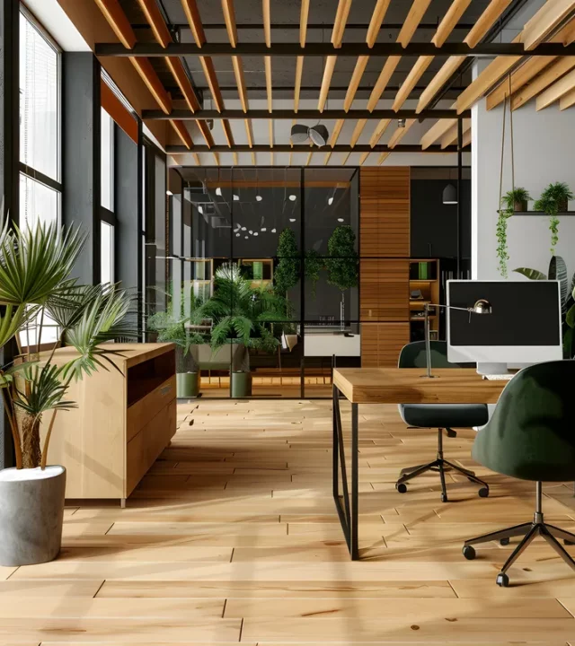 Construction de bureaux professionnels écoresponsables en bois et verre